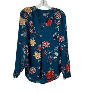 SOHO New York & Company NY&CO Jeans Blouse Blue Long Sleeve V-Neck Sz Small
